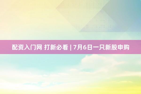 配资入门网 打新必看 | 7月6日一只新股申购
